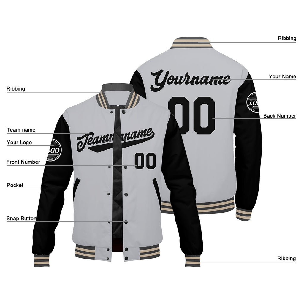Custom Varsity Jacket Letterman jacket for Men, Women and Youth Grey Black Cream enthsush