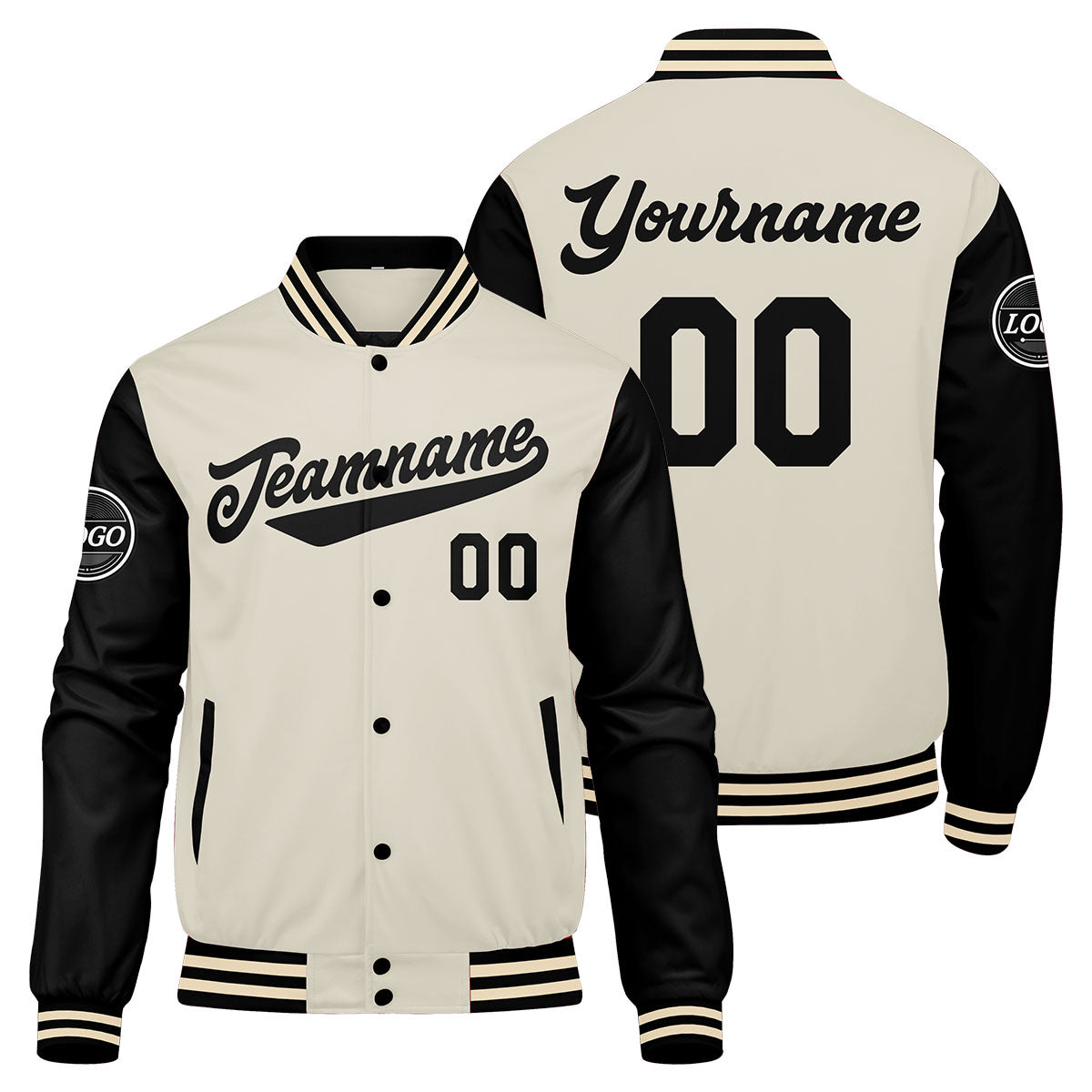Custom Varsity Jacket Letterman jacket for Men, Women and Youth Black Cream enthsush