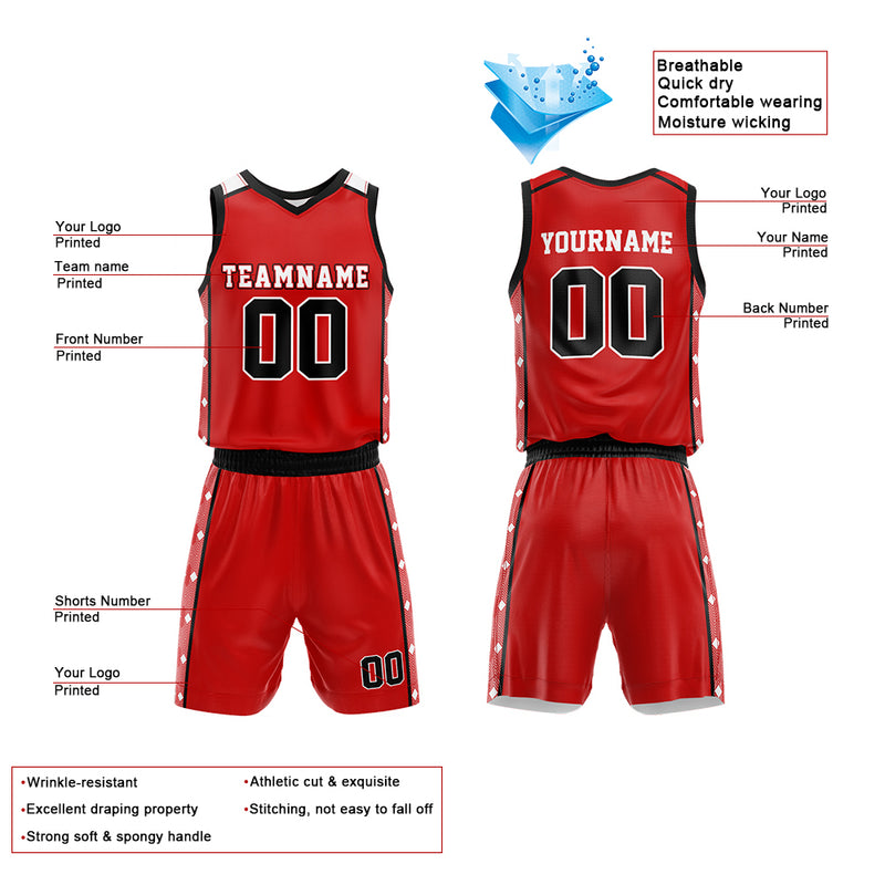 Custom Basketball Jersey Uniform Suit Printed Your Logo Name Number Red-Black enthsush