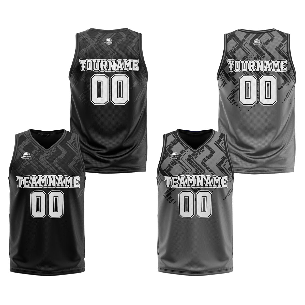 Custom Black Grey Reversible Basketball Suit for Adults and Kids Personalized Jersey enthsush