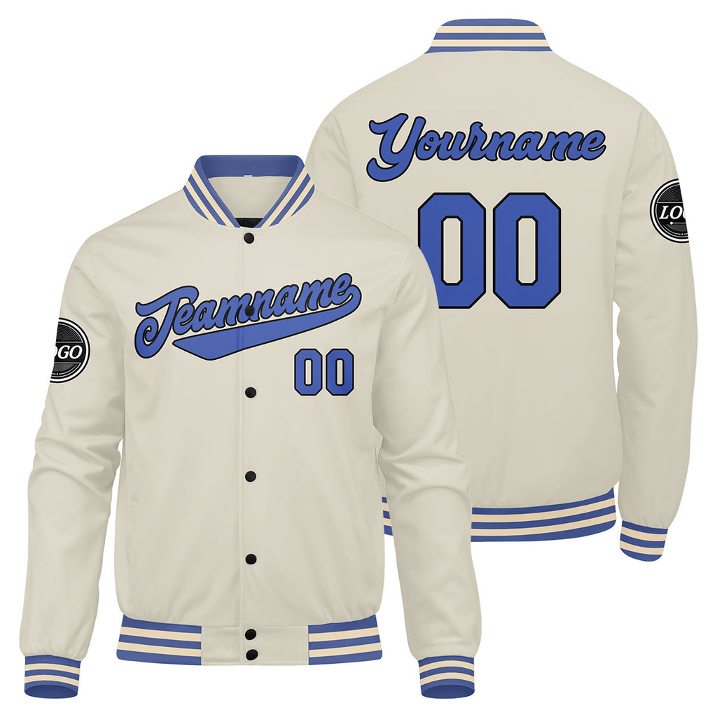 Custom Varsity Jacket Letterman jacket for Men, Women and Youth Cream Blue enthsush