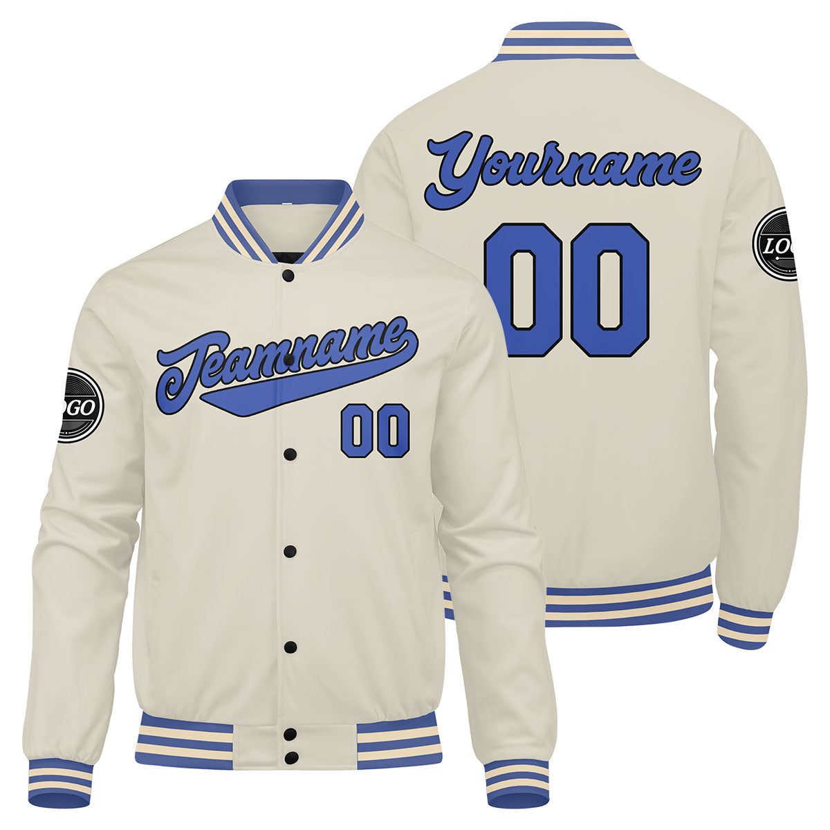 Custom Varsity Jacket Letterman jacket for Men, Women and Youth Cream Blue enthsush