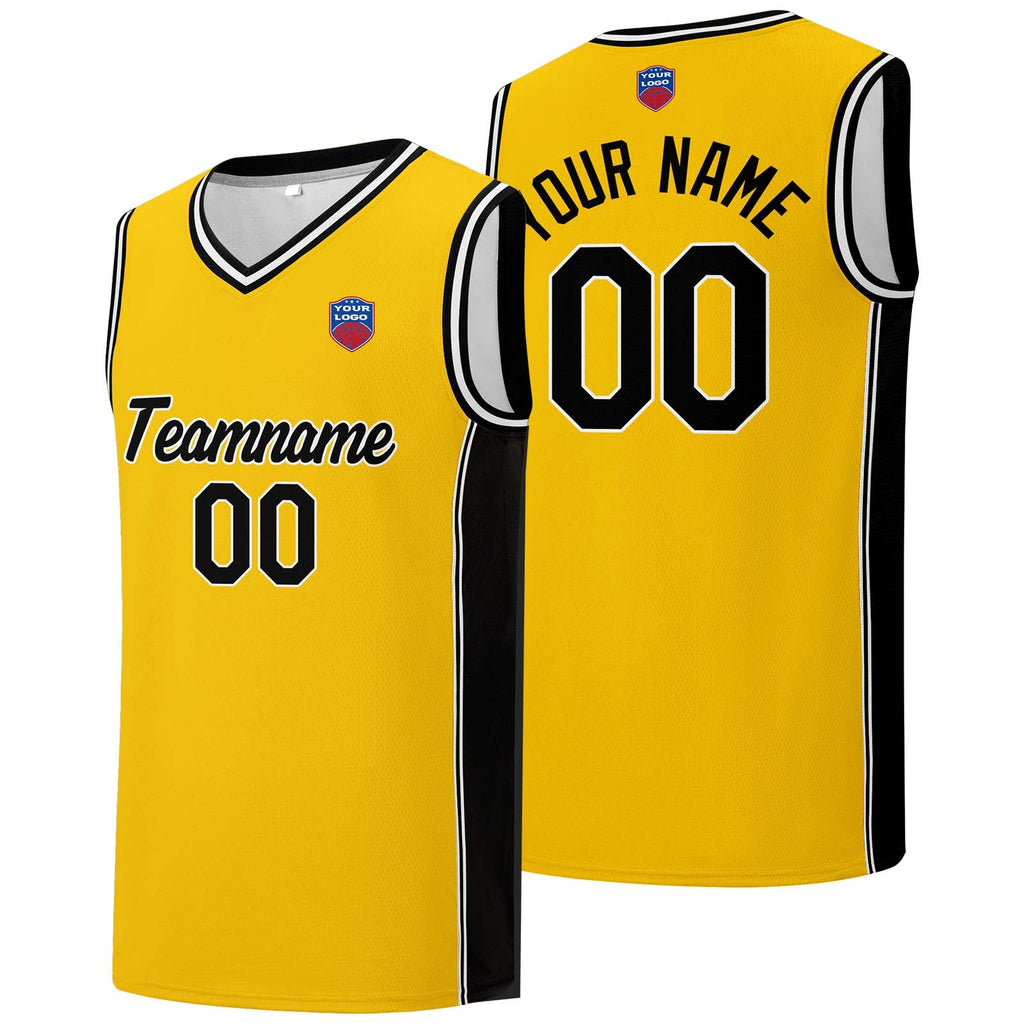 Custom basketball jersey shorts for men and women. Embroidered and printed name, number and logo Yellow enthsush