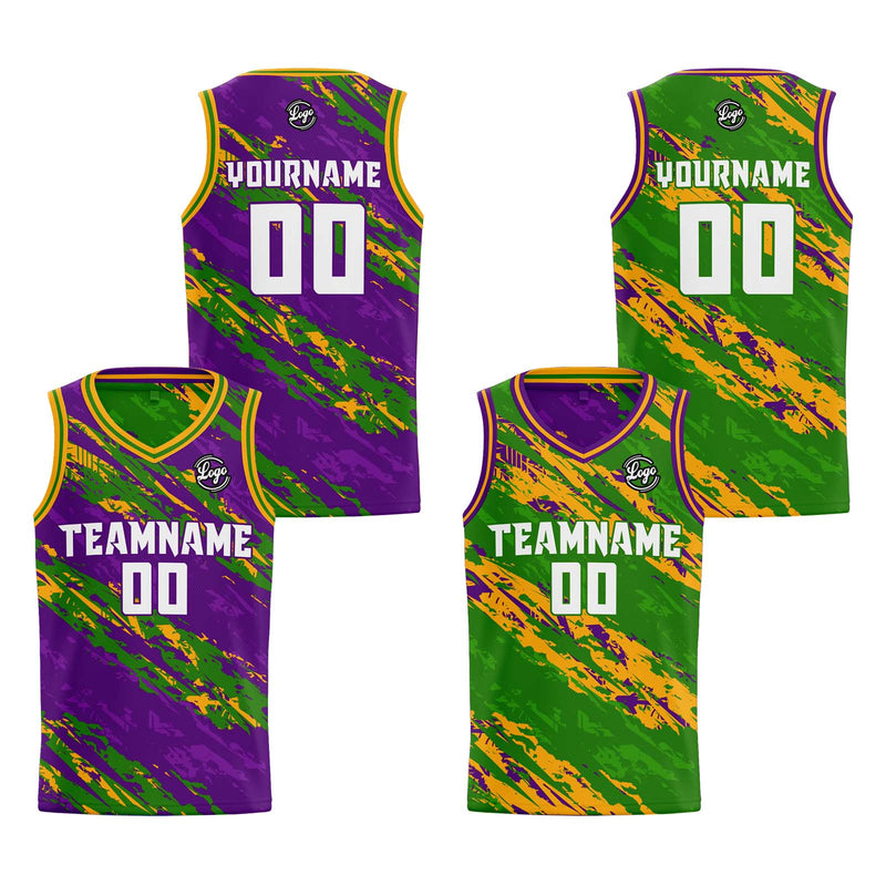 Custom Purple Green Reversible Basketball Suit for Adults and Kids Personalized Jersey