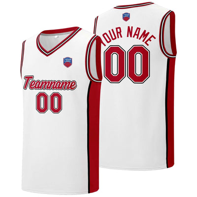 Custom basketball jersey shorts for men and women. Embroidered and printed name, number and logo White&Red enthsush