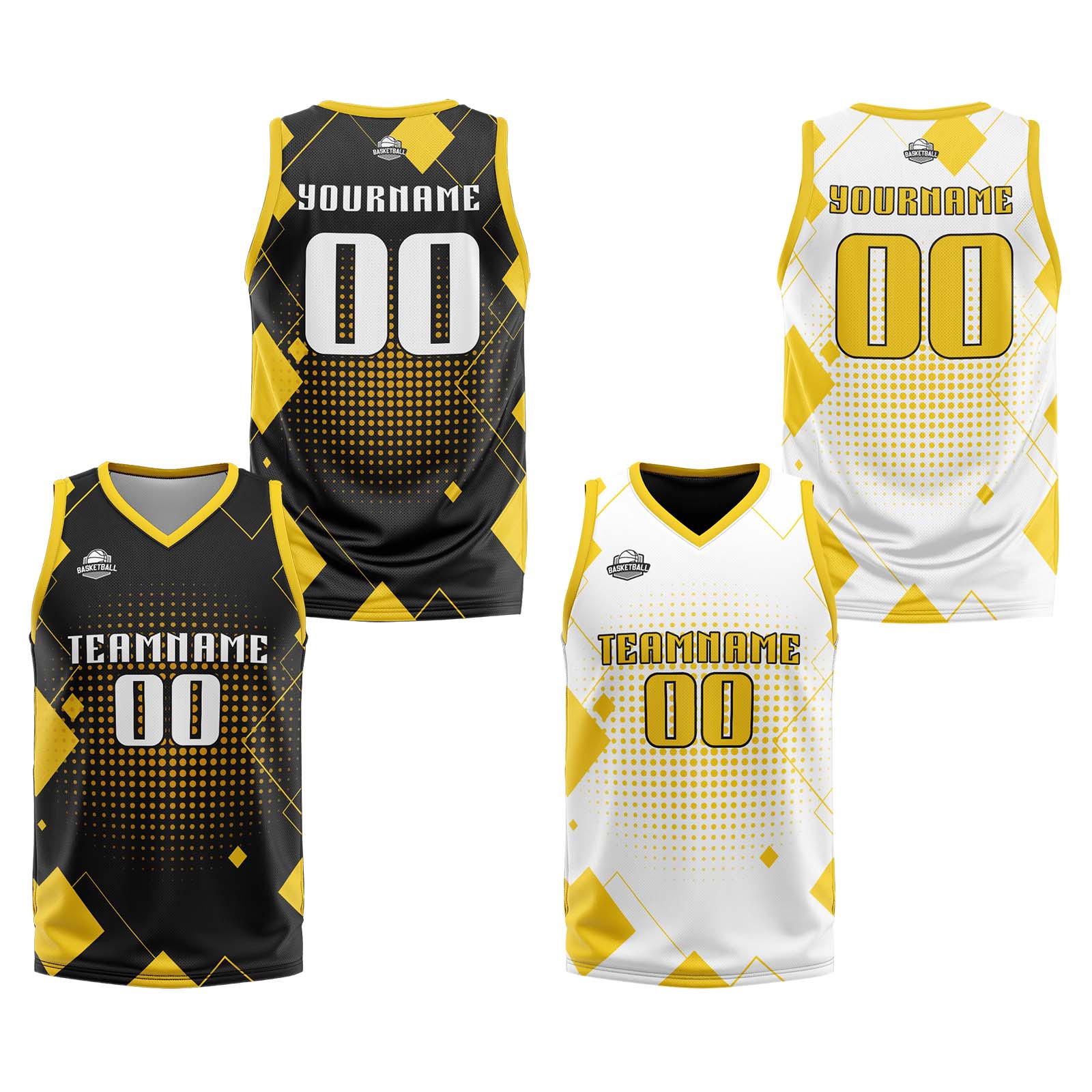 Custom Yellow Reversible Basketball Suit for Adults and Kids Personalized Jersey enthsush