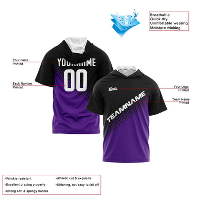 Custom Black Purple Short Sleeve Hoodies for Men Women Shirts with Hoods Printed Name Logo enthsush