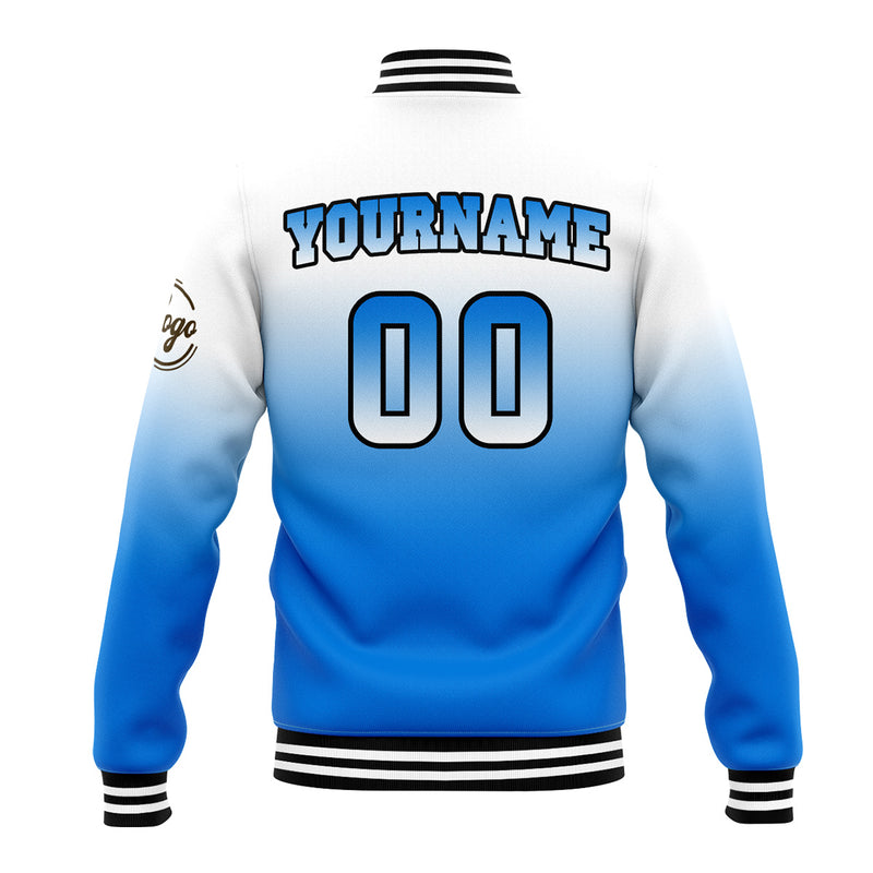 Custom Gradient Varsity Jacket Letterman jacket for Men, Women and Youth White&Blue