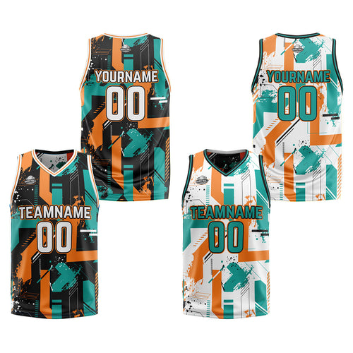 Custom Aqua Orange Reversible Basketball Suit for Adults and Kids Personalized Jersey enthsush