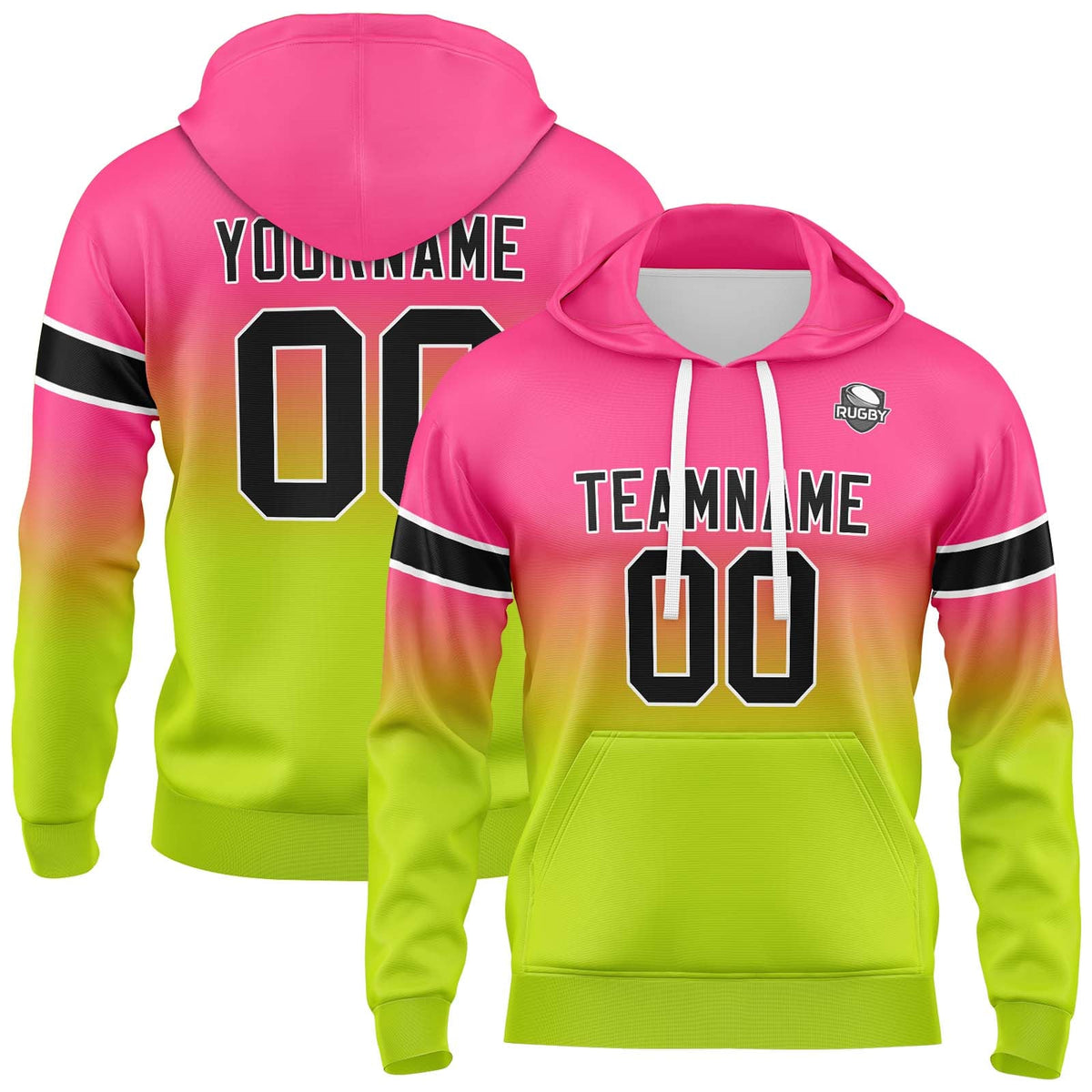 Custom Gradient Hoodie For Man Woman Girl Boy Print Your Logo Name Number Pink&Chartreuse enthsush