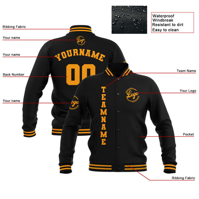 Custom Black Yellow Waterproof Varsity Jackets Personalized Stitched Name Number Logo to Letterman Jackets enthsush