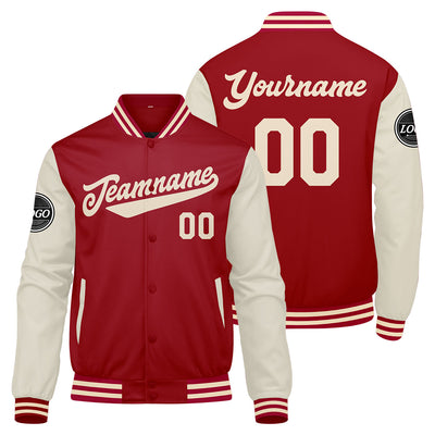 Custom Varsity Jacket Letterman jacket for Men, Women and Youth Red Cream enthsush