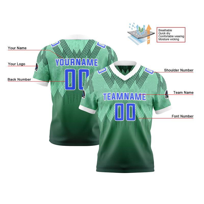 Custom Green Blue Reversible Football Jersey Personalized Gradient Football Shirts for Men Printed Team Name Number Logo