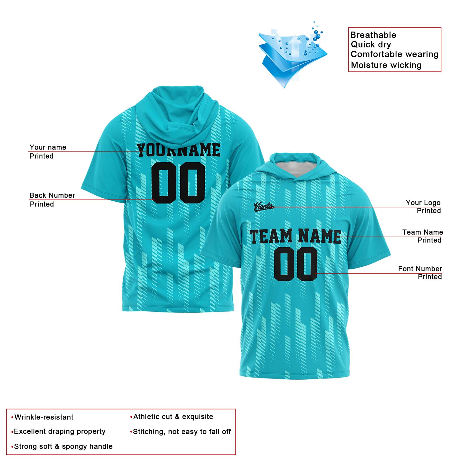 Custom Teal Sleeve Hoodies for Men Women Shirts with Hoods Printed Name Logo enthsush