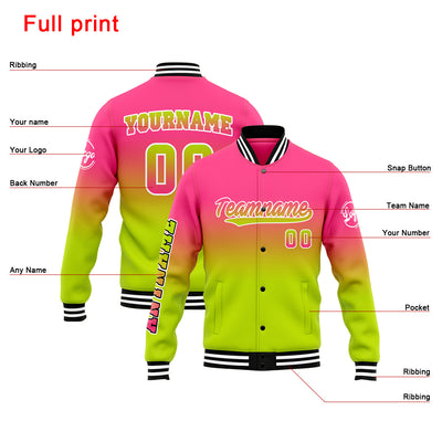 Custom Gradient Varsity Jacket Letterman jacket for Men, Women and Youth Pink&Chartreuse enthsush
