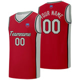 Custom basketball jersey shorts for men and women. Embroidered and printed name, number and logo Red&Grey