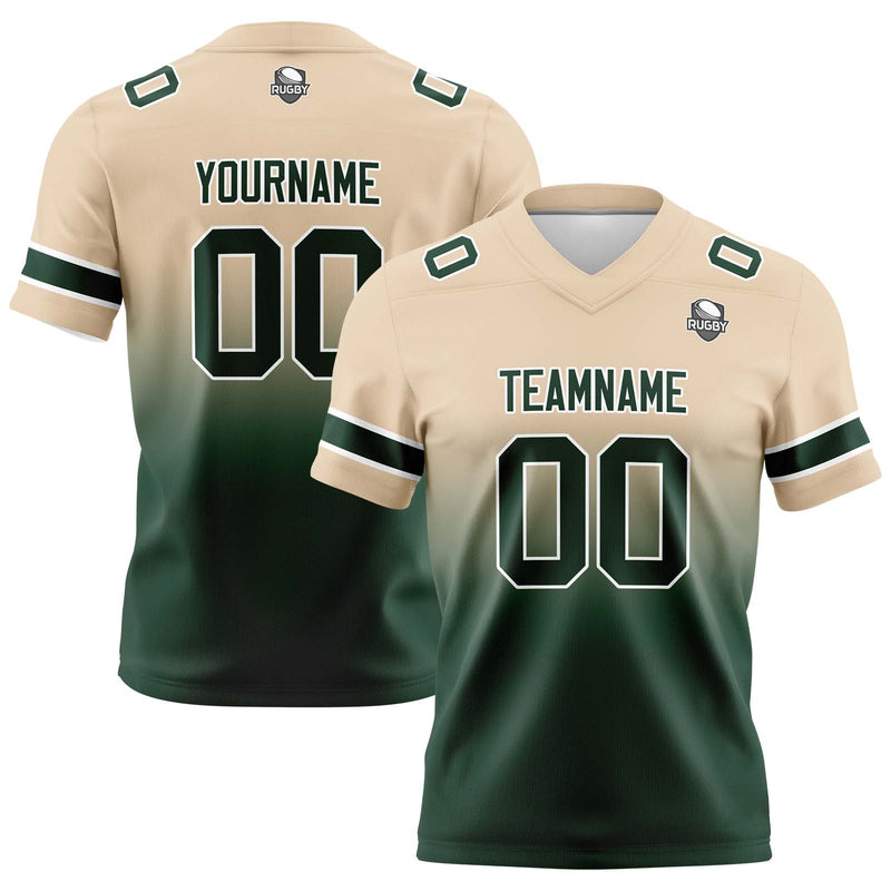 Custom Khaki Dark Green Gradient Football Jersey Personalized Football Shirts for Men Women  Printed Team Name Number Logo