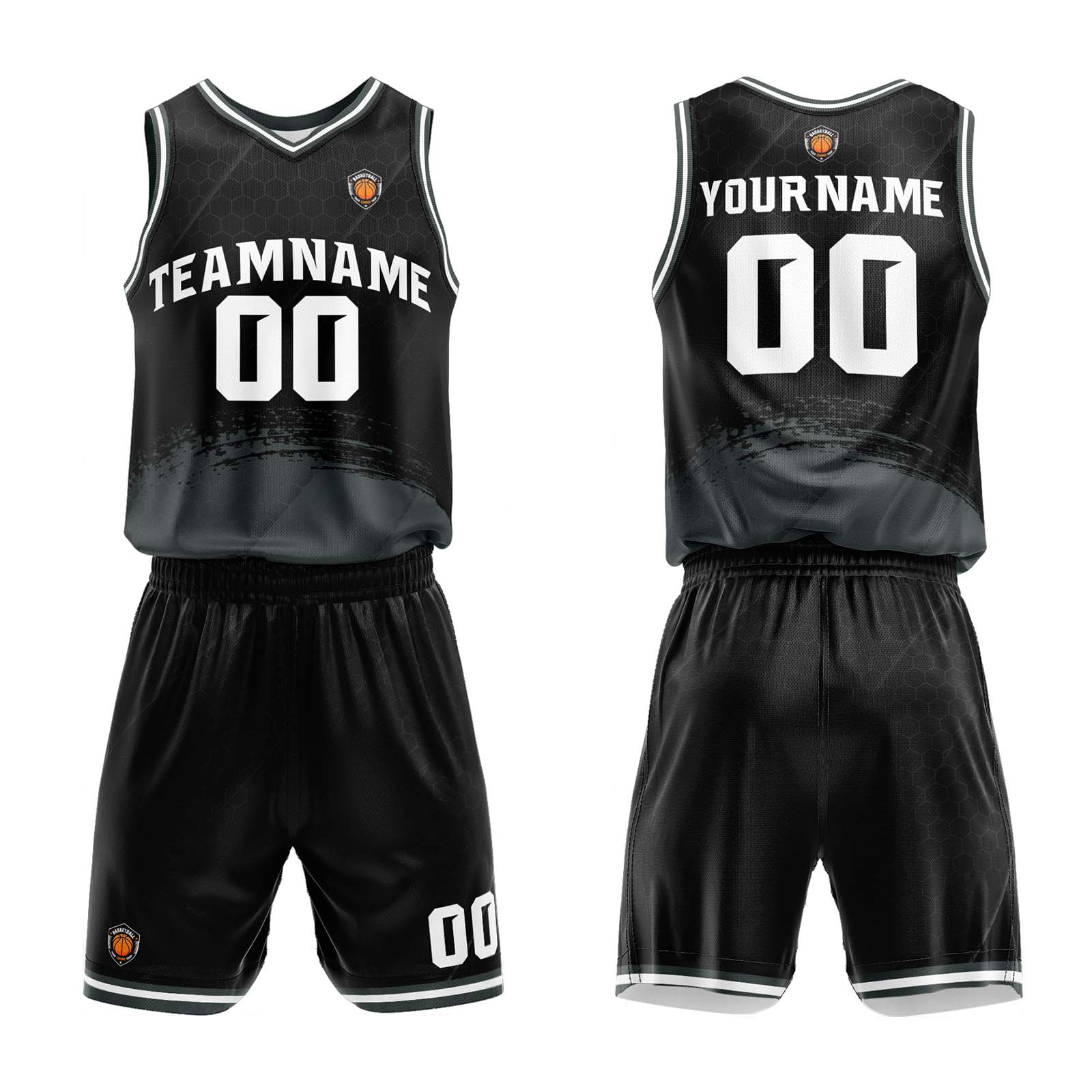 Custom Black Grey Basketball Jersey Uniform Suit Printed Your Logo Name Number enthsush