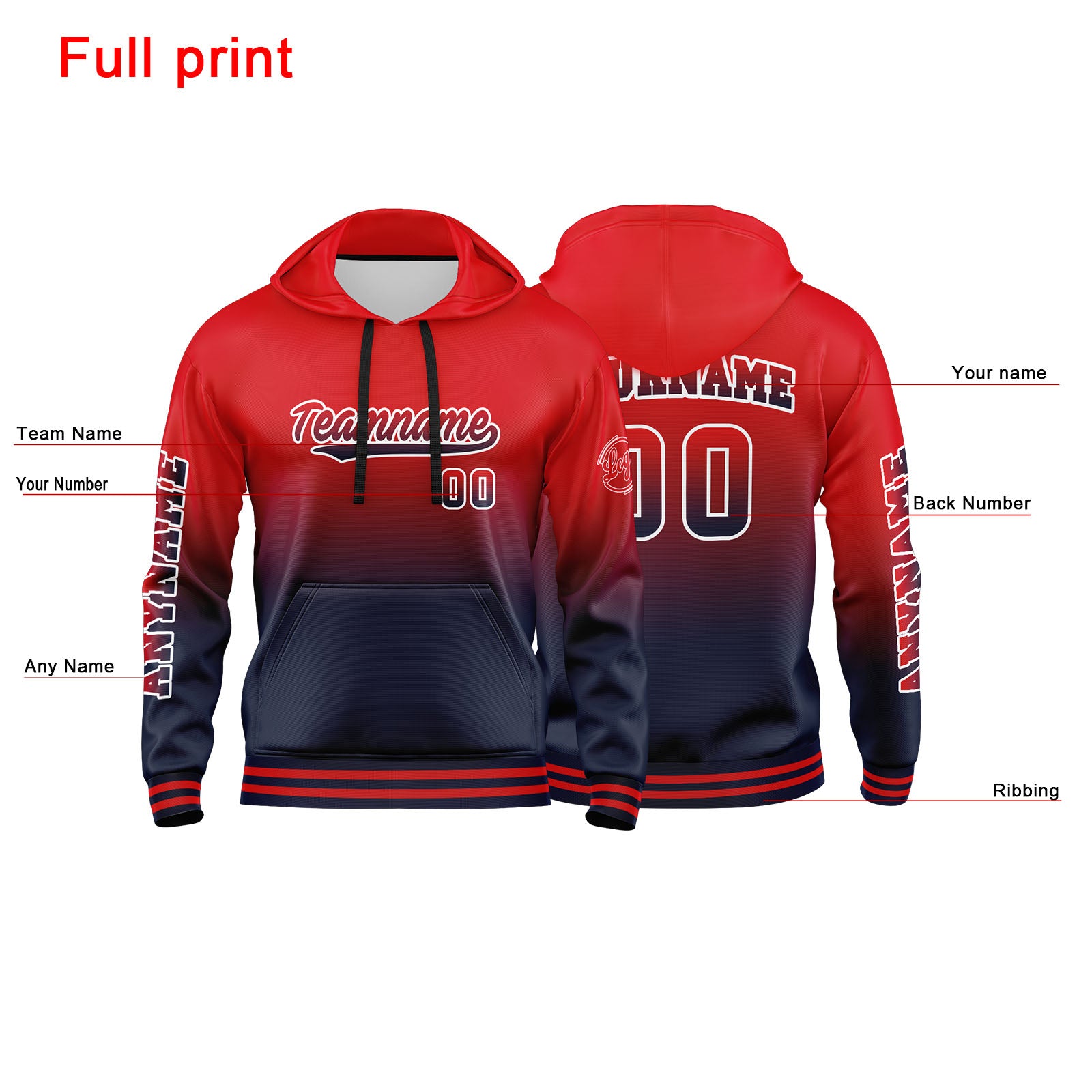 Custom Navy Red Sweatshirt Hoodie For Men Women Girl Boy Print Your Logo Name Number enthsush