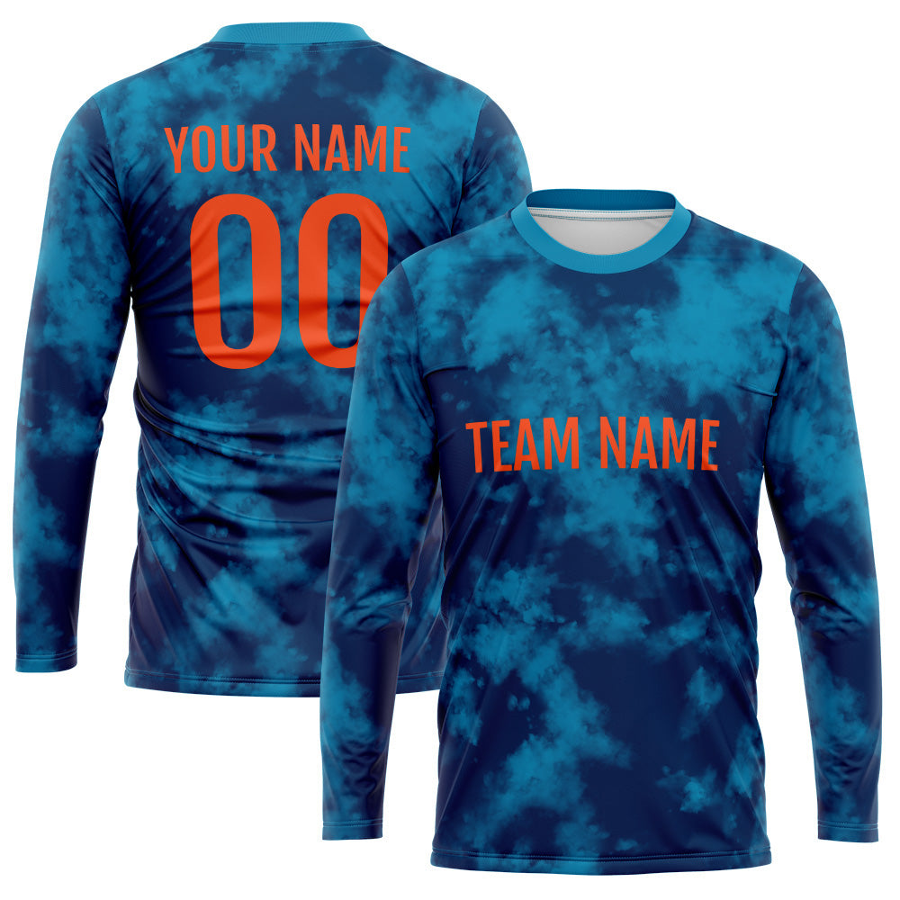 Custom Basketball Soccer Football Shooting Long T-Shirt for Adults and Kids Blue-Navy enthsush