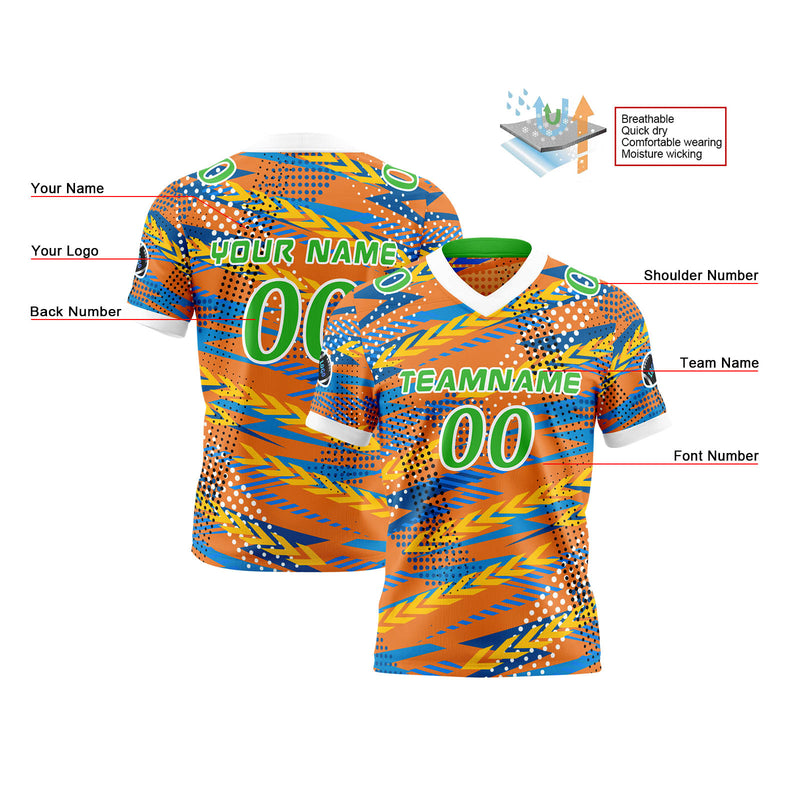 Custom Orange Green Reversible Football Jersey Personalized Gradient Football Shirts for Men Printed Team Name Number Logo