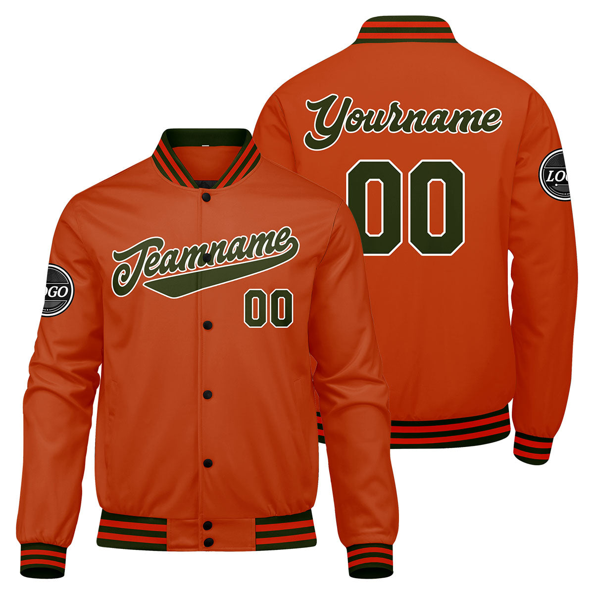 Custom Varsity Jacket Letterman jacket for Men, Women and Youth Olive green Orange enthsush