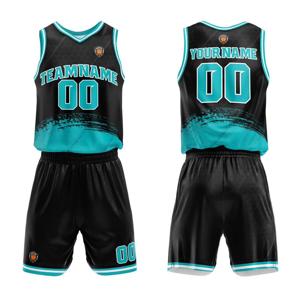 Custom Black Teal Basketball Jersey Uniform Suit Printed Your Logo Name Number enthsush
