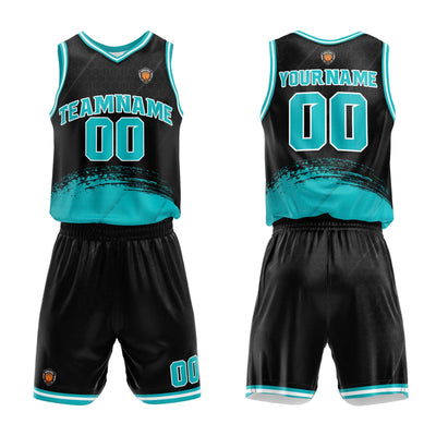 Custom Black Teal Basketball Jersey Uniform Suit Printed Your Logo Name Number enthsush