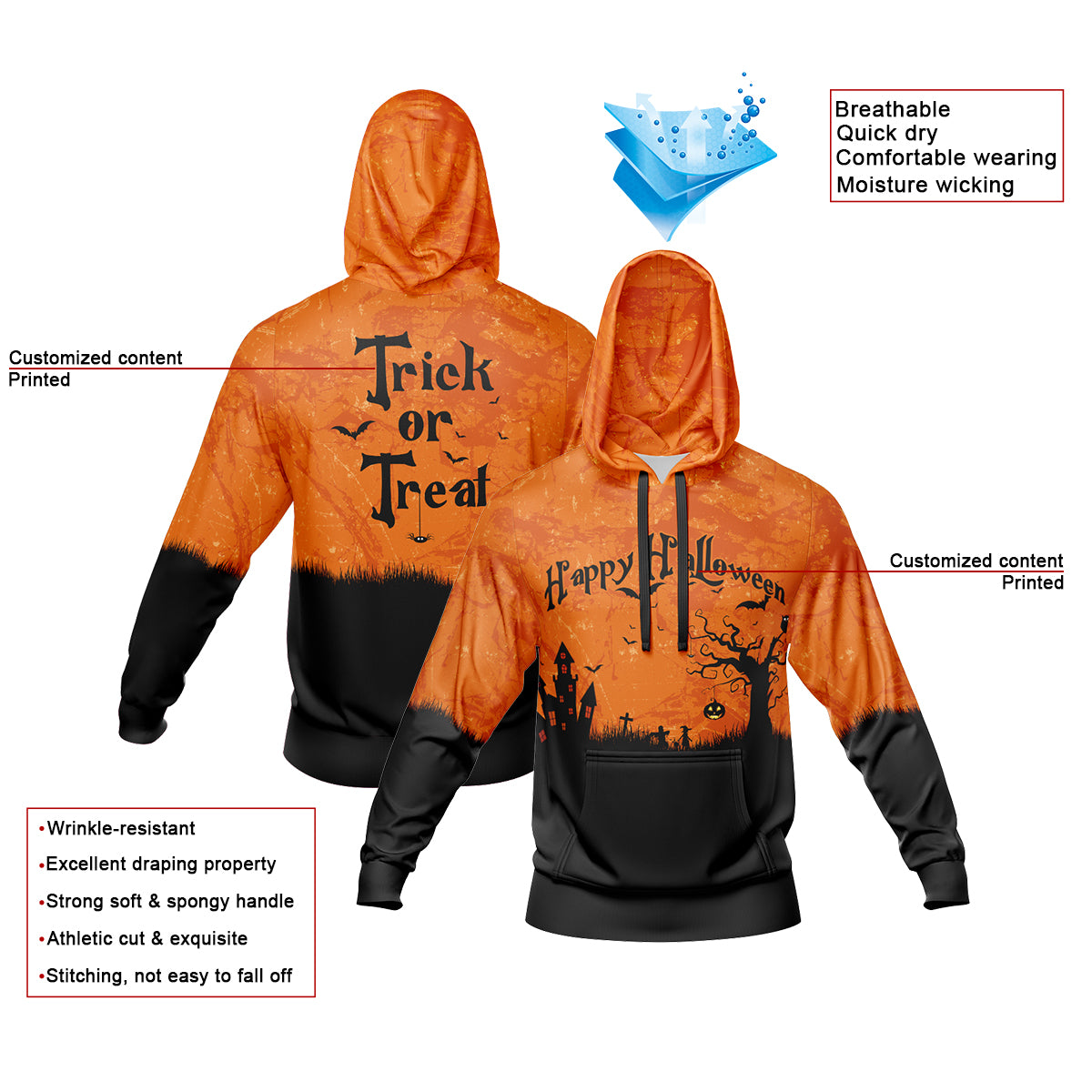 Custom Sweatshirt Hoodie Add Text and Design Personalized Halloween Hooded Sweatshirt enthsush