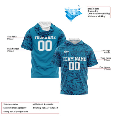 Custom Aqua Navy Sleeve Hoodies for Men Women Shirts with Hoods Printed Name Logo enthsush