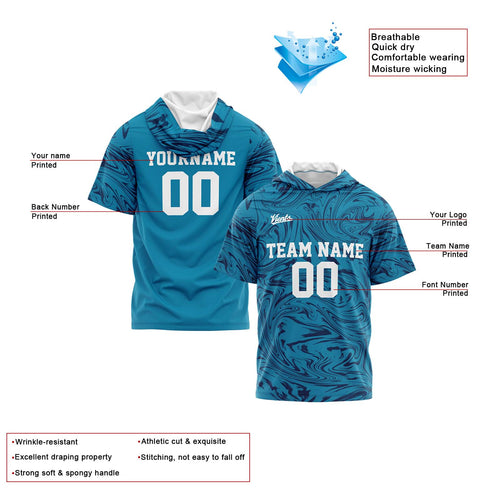 Custom Aqua Navy Sleeve Hoodies for Men Women Shirts with Hoods Printed Name Logo enthsush