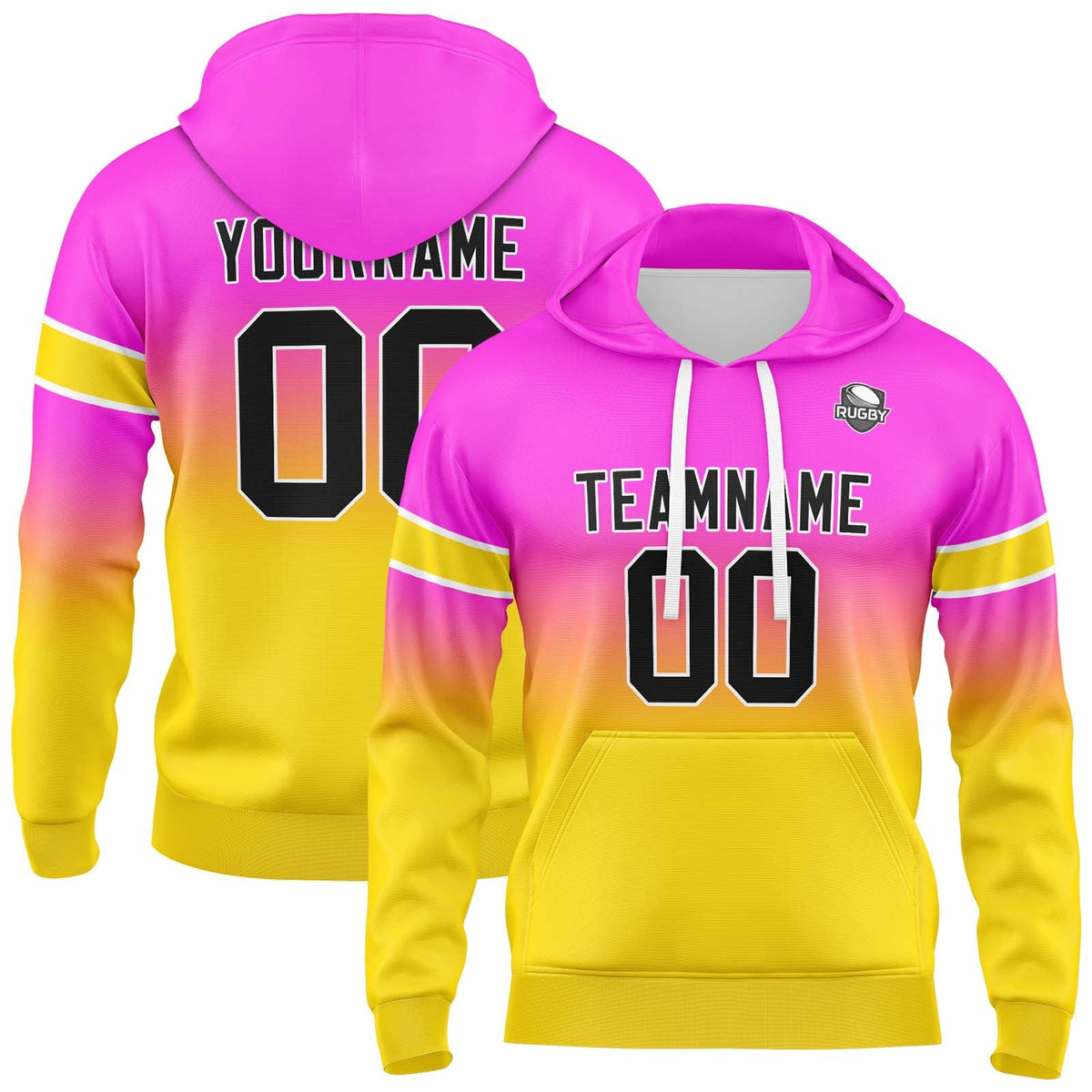 Custom Gradient Hoodie For Man Woman Girl Boy Print Your Logo Name Number Pink&Yellow enthsush