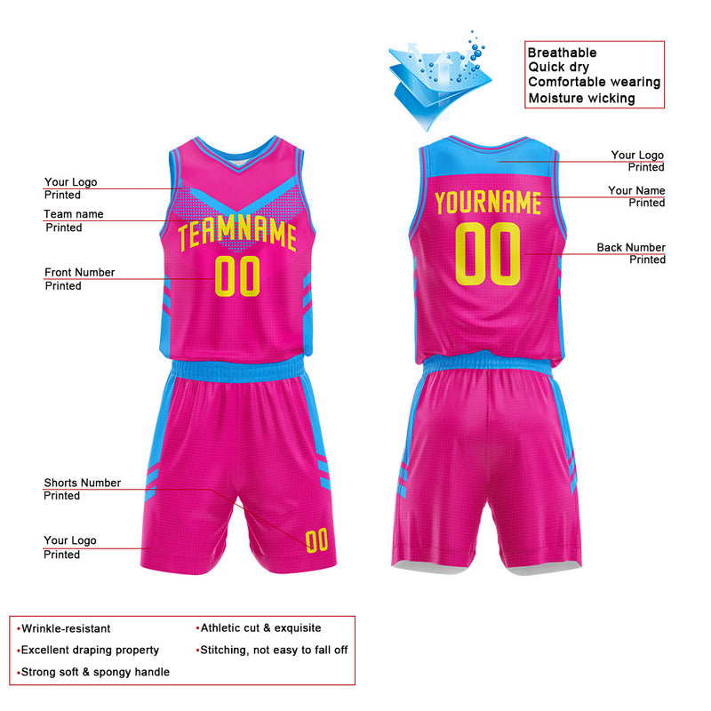 Custom Basketball Jersey Uniform Suit Printed Your Logo Name Number Hot Pink-Blue enthsush
