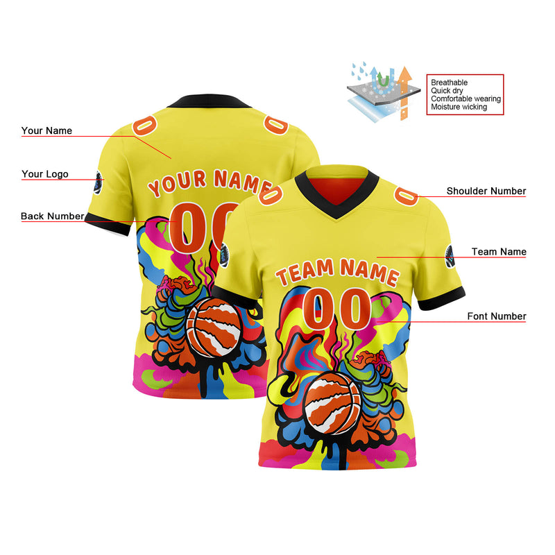 Custom Yellow Orange Reversible Football Jersey Personalized Gradient Football Shirts for Men Printed Team Name Number Logo