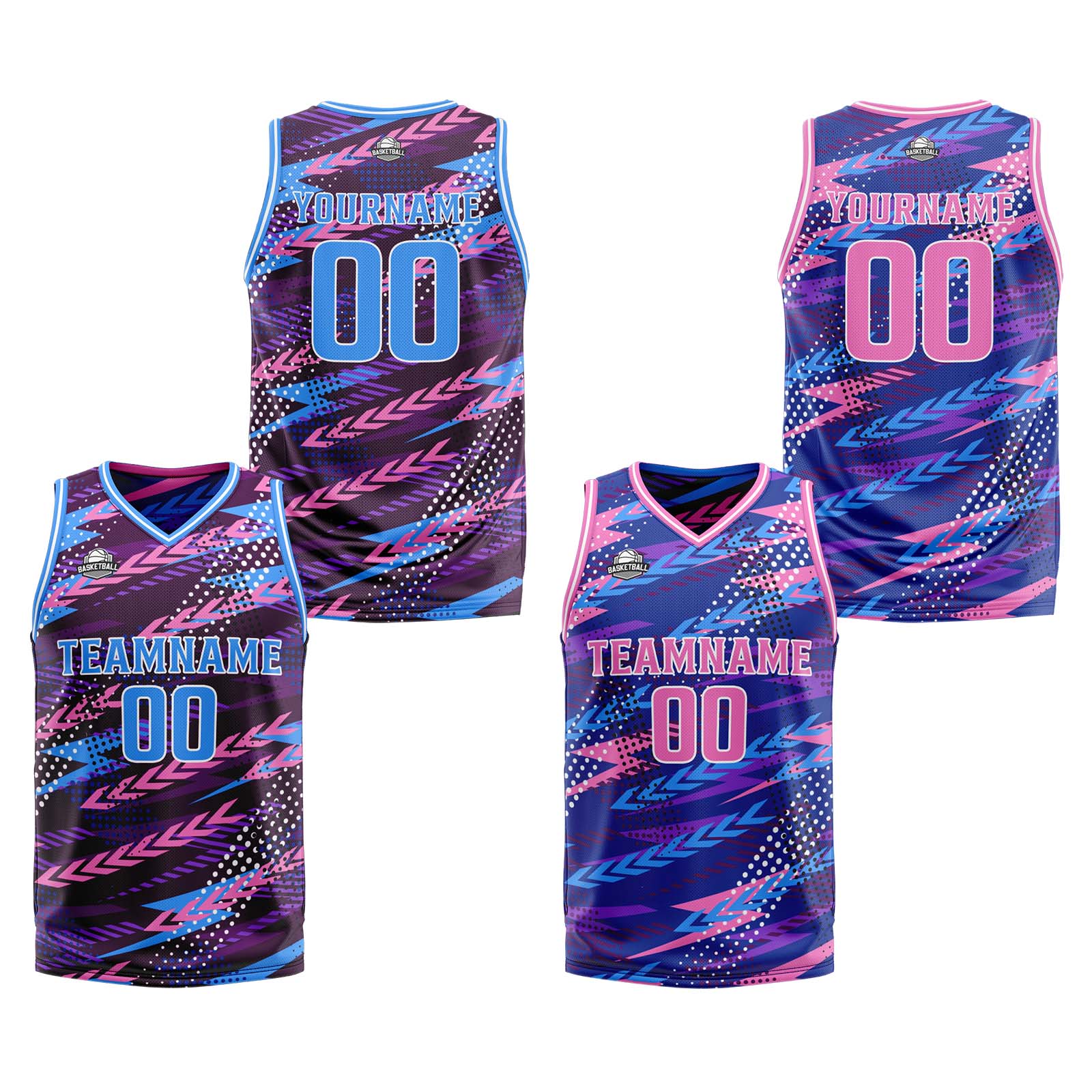 Custom Pink Purple Reversible Basketball Suit for Adults and Kids Personalized Jersey enthsush