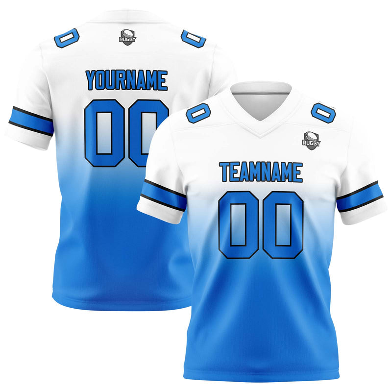 Custom White&Blue Gradient Football Jersey Personalized Football Shirts for Men Women  Printed Team Name Number Logo