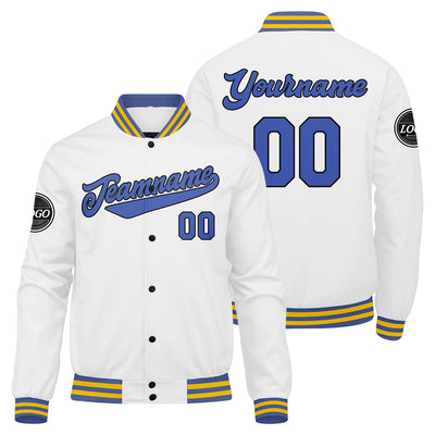 Custom Varsity Jacket Letterman jacket for Men, Women and Youth White Blue enthsush