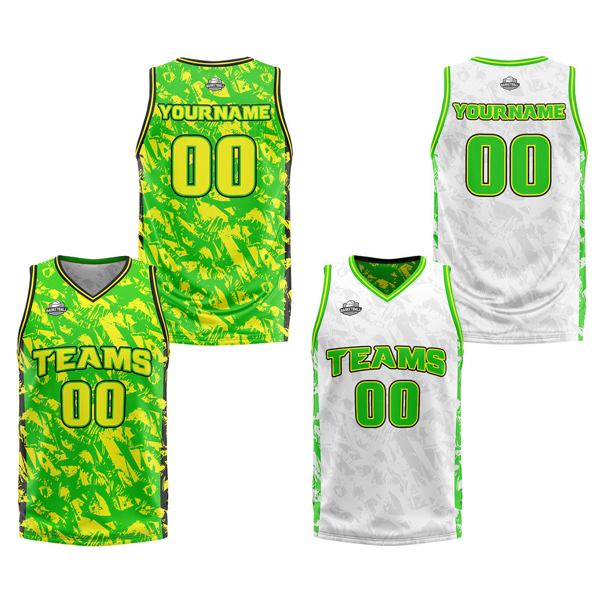 Custom Green Yellow Reversible Basketball Suit for Adults and Kids Personalized Jersey enthsush