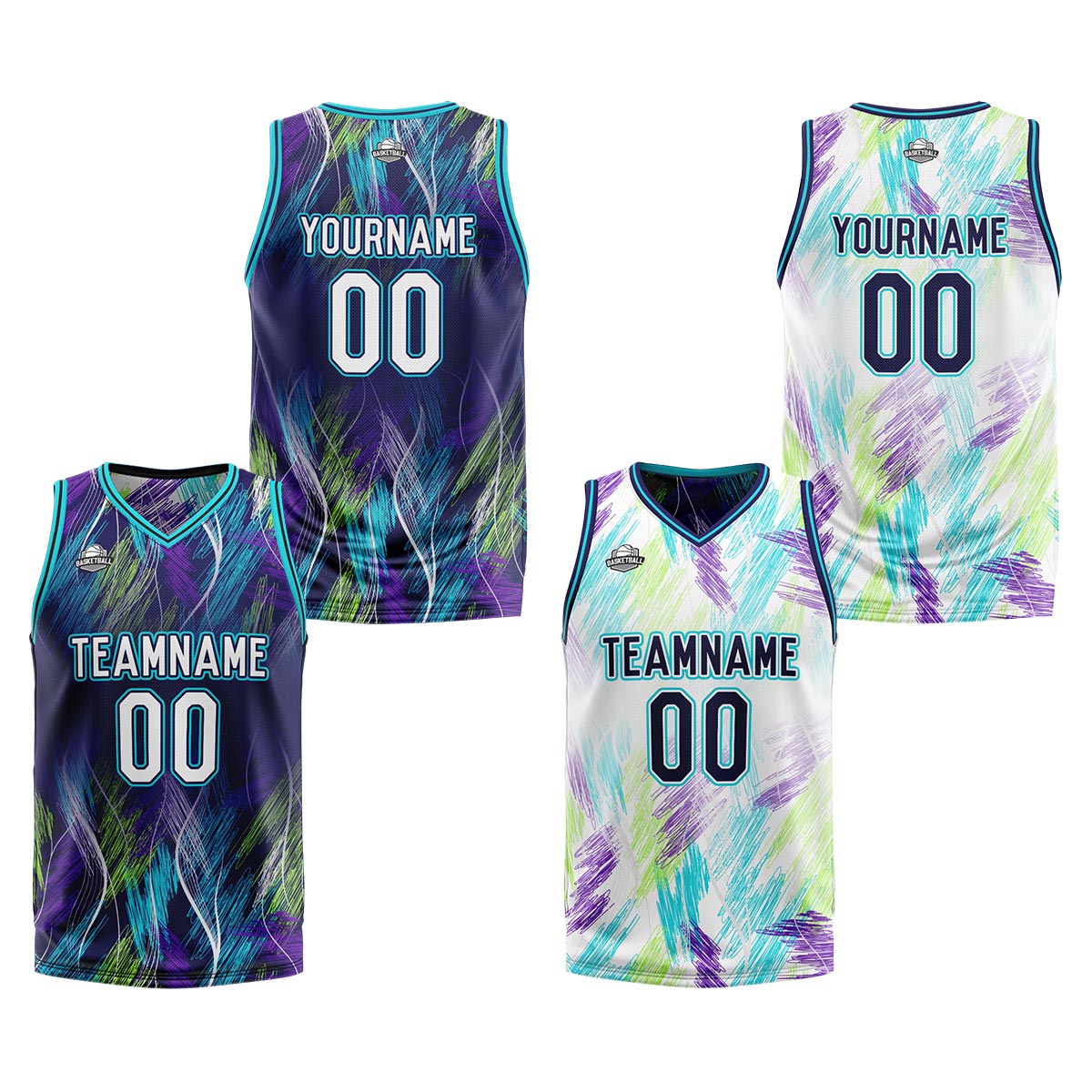 Custom Purple Light Blue Reversible Basketball Suit for Adults and Kids Personalized Jersey enthsush