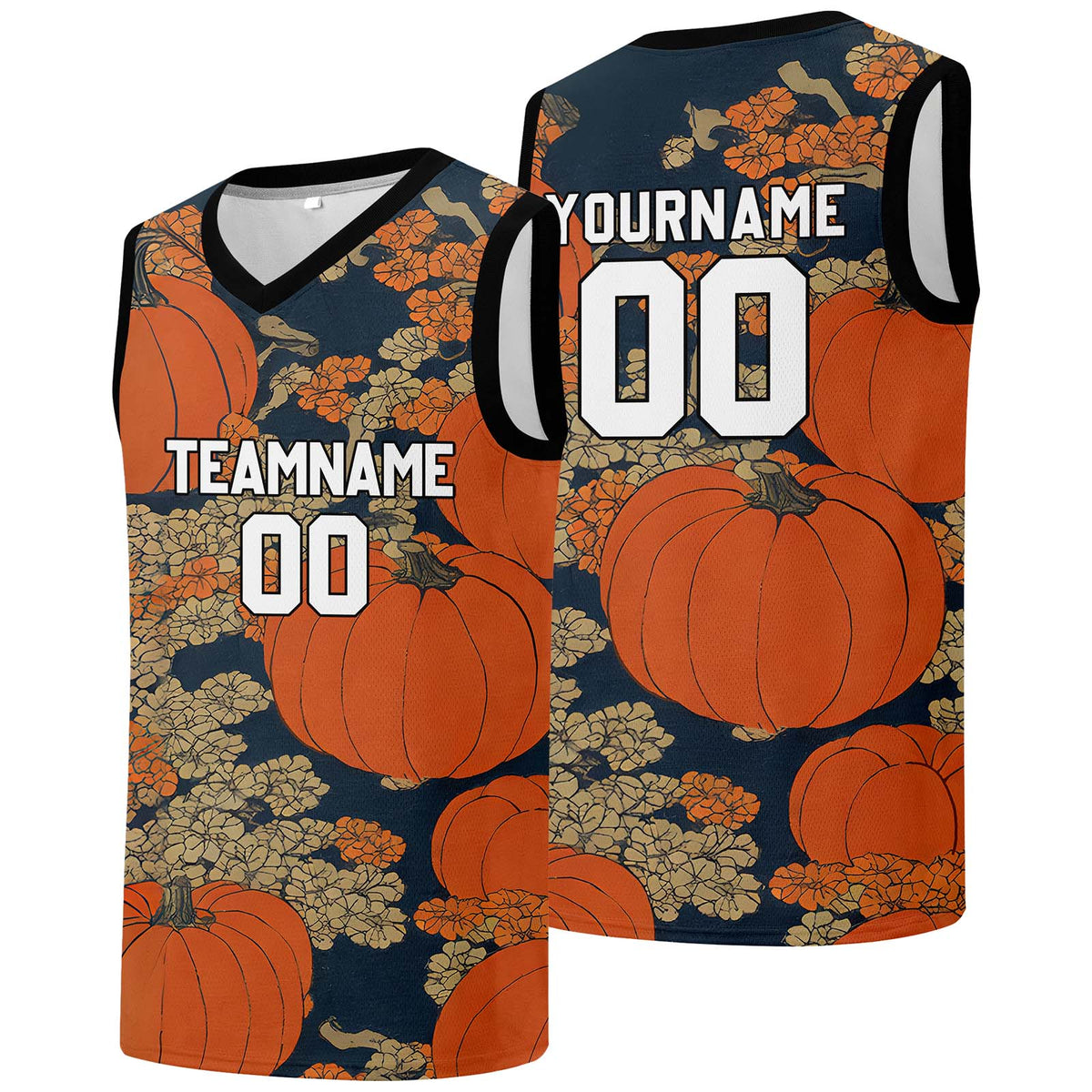 Custom basketball jersey for men and women. Stitched and printed name, number and logo Pumpkin enthsush