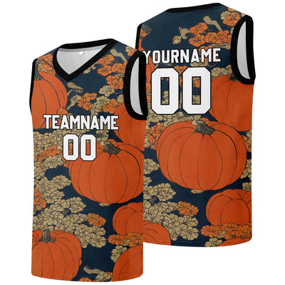 Custom basketball jersey for men and women. Stitched and printed name, number and logo Pumpkin enthsush