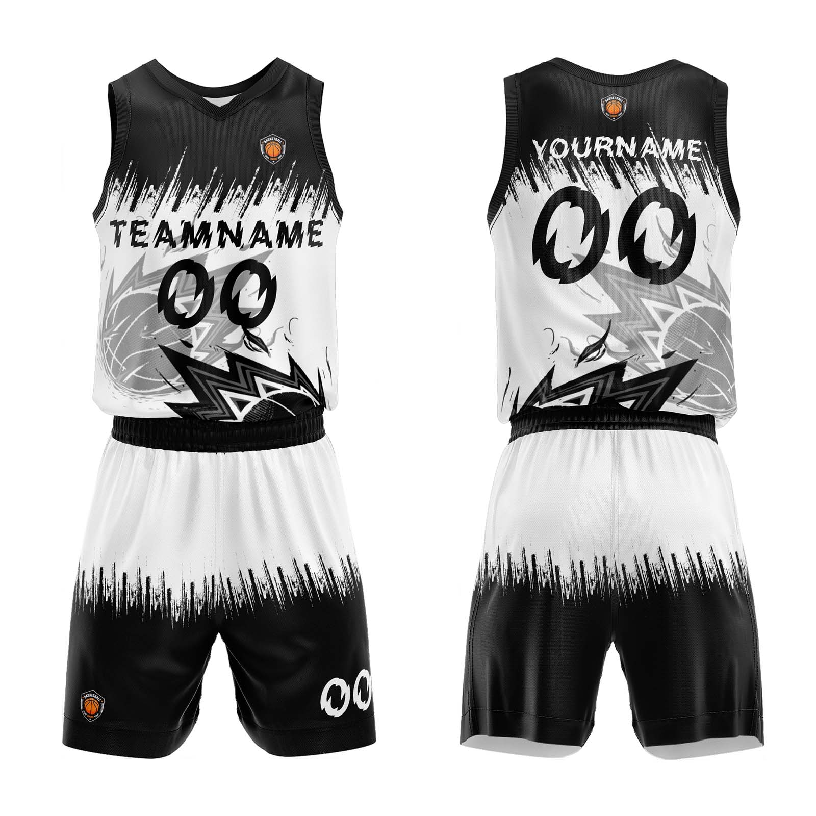 Custom Black White Basketball Jersey Uniform Suit Printed Your Logo Name Number enthsush