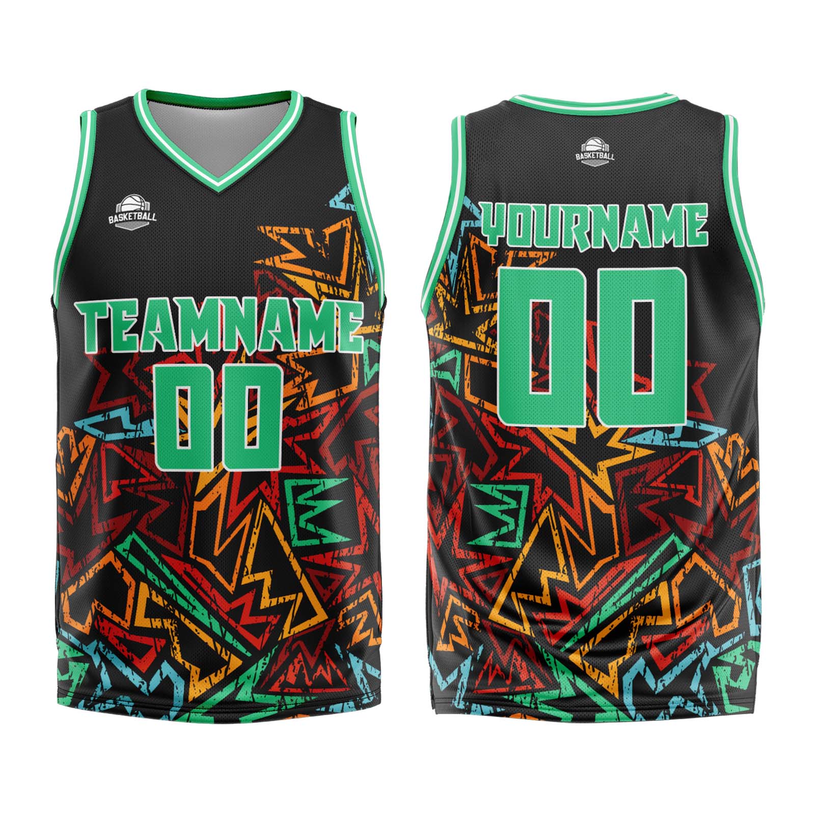 Custom Damaged geometry Green Basketball Jersey Uniform Suit Printed Your Logo Name Number enthsush