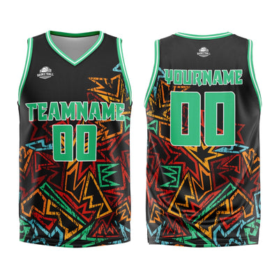 Custom Damaged geometry Green Basketball Jersey Uniform Suit Printed Your Logo Name Number enthsush