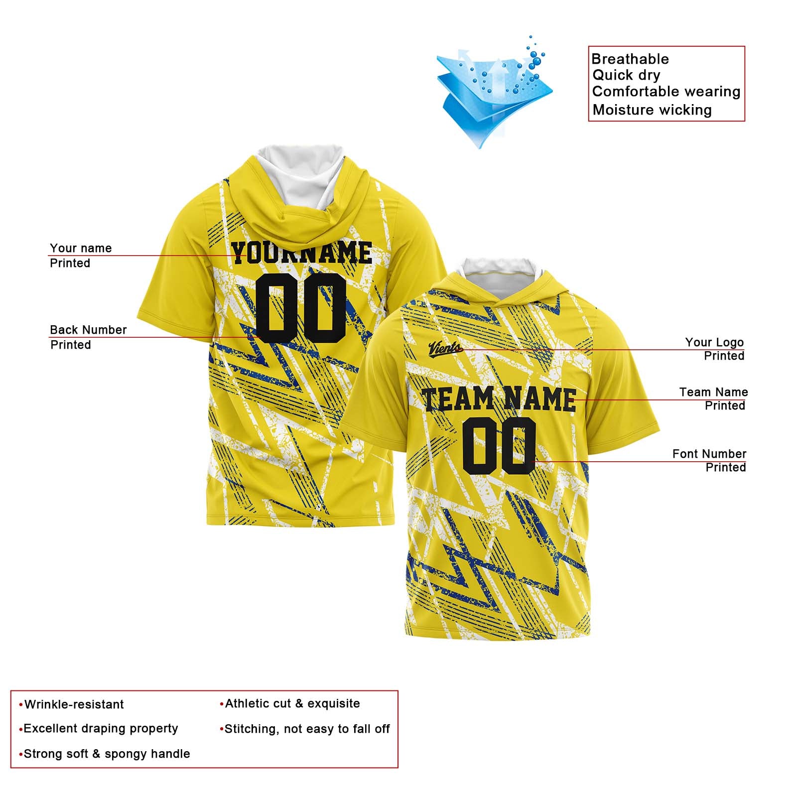 Custom Yellow Sleeve Hoodies for Men Women Shirts with Hoods Printed Name Logo enthsush