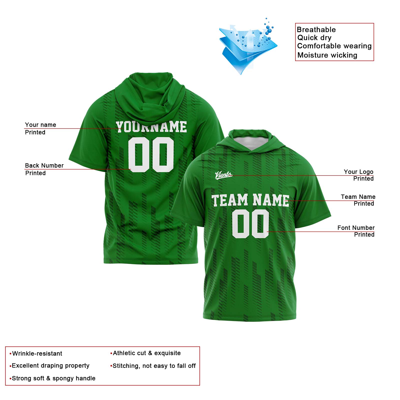 Custom Green Sleeve Hoodies for Men Women Shirts with Hoods Printed Name Logo enthsush