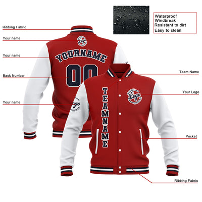 Custom Red White Navy Waterproof Varsity Jackets Personalized Stitched Name Number Logo to Letterman Jackets enthsush