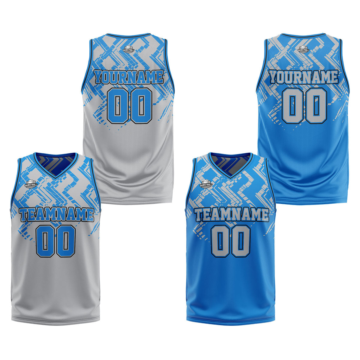 Custom Grey Blue Reversible Basketball Suit for Adults and Kids Personalized Jersey enthsush