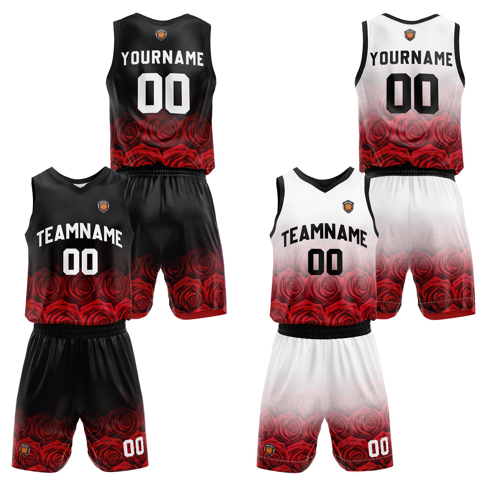 Custom Rose Red Reversible Basketball Suit for Adults and Kids Personalized Jersey enthsush