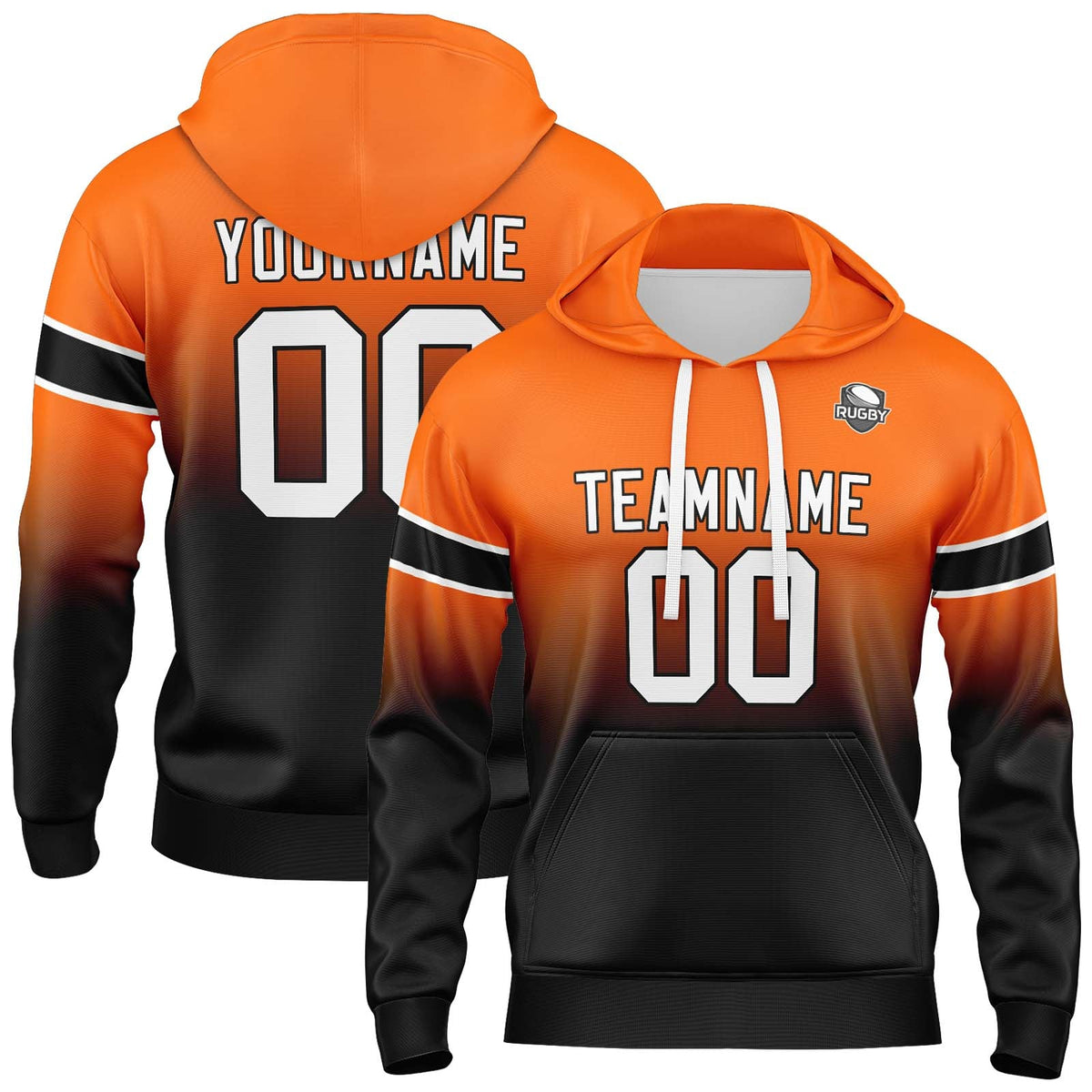 Custom Gradient Sweatshirt Hoodie For Man Woman Girl Boy Print Your Logo Name Number Orange&Black enthsush